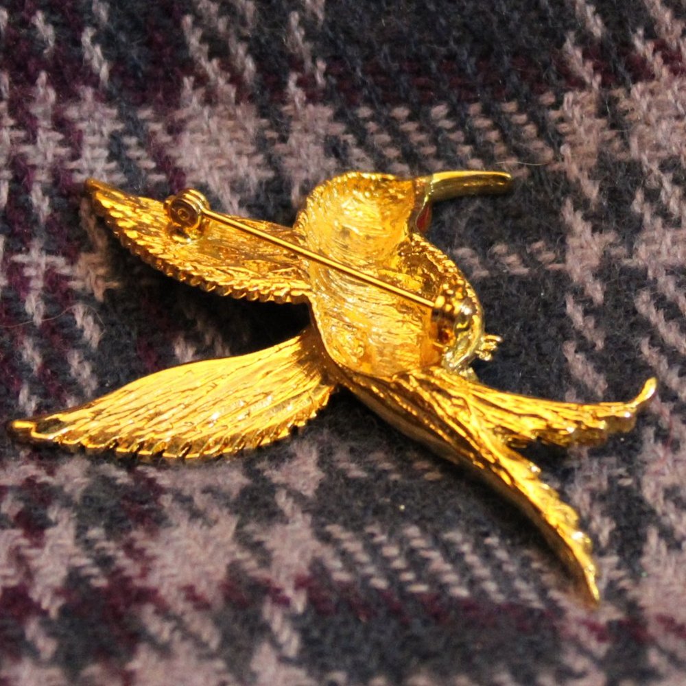 Enamel Rhinestone Gold-tone Hummingbird Pin Brooch - Picture 2 of 5